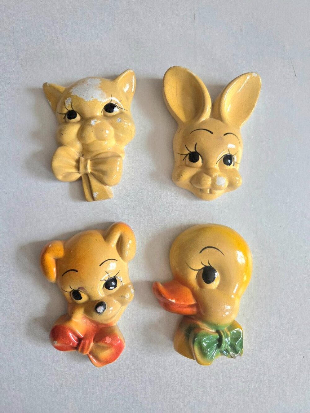 Vintage 1940s-1950s Chalkware Animals Plaques Kitschy Cheerful Nursery Decor